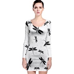 Dragonflies Pattern Long Sleeve Bodycon Dress by Valentinaart