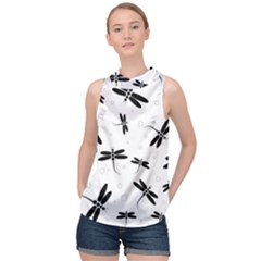 Dragonflies Pattern High Neck Satin Top