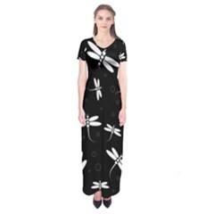 Dragonflies pattern Short Sleeve Maxi Dress