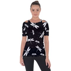 Dragonflies Pattern Shoulder Cut Out Short Sleeve Top by Valentinaart