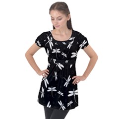 Dragonflies pattern Puff Sleeve Tunic Top