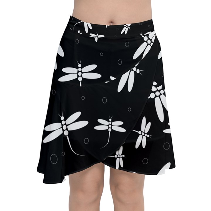 Dragonflies pattern Chiffon Wrap Front Skirt