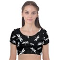 Dragonflies pattern Velvet Short Sleeve Crop Top  View1