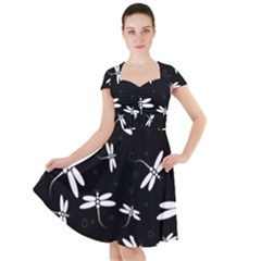 Dragonflies pattern Cap Sleeve Midi Dress