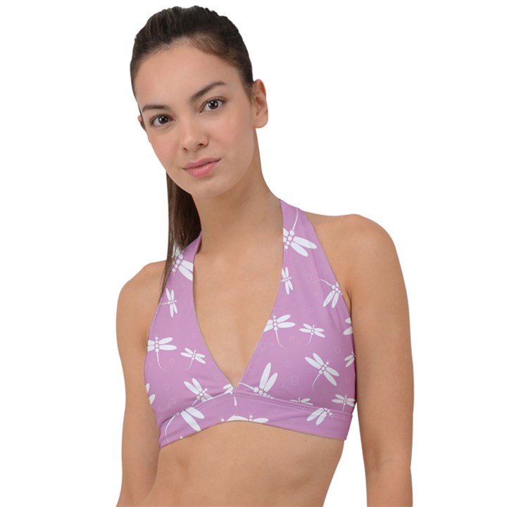 Dragonflies pattern Halter Plunge Bikini Top