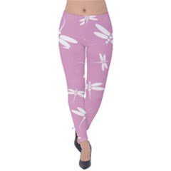 Dragonflies Pattern Velvet Leggings by Valentinaart