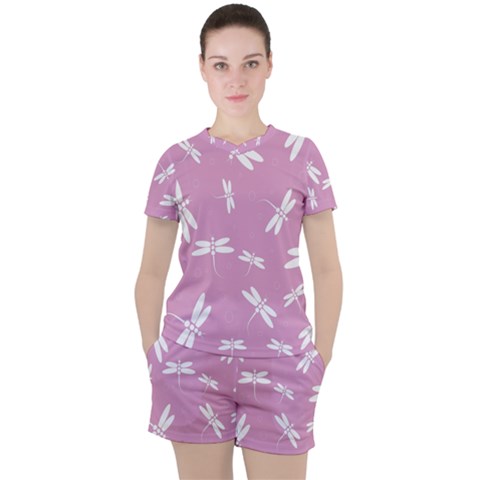 Dragonflies Pattern Women s Tee And Shorts Set by Valentinaart