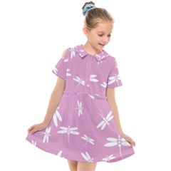 Dragonflies Pattern Kids  Short Sleeve Shirt Dress