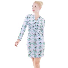 Squidward In Repose Pattern Button Long Sleeve Dress