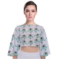 Squidward In Repose Pattern Tie Back Butterfly Sleeve Chiffon Top