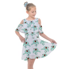 Squidward In Repose Pattern Kids  Shoulder Cutout Chiffon Dress