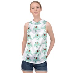 Squidward In Repose Pattern High Neck Satin Top