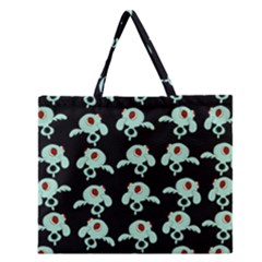 Squidward In Repose Pattern Zipper Large Tote Bag by Valentinaart