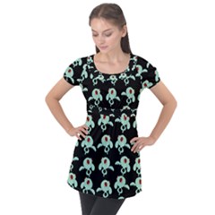 Squidward In Repose Pattern Puff Sleeve Tunic Top