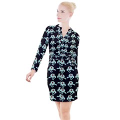 Squidward In Repose Pattern Button Long Sleeve Dress