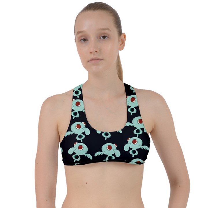 Squidward In Repose pattern Criss Cross Racerback Sports Bra