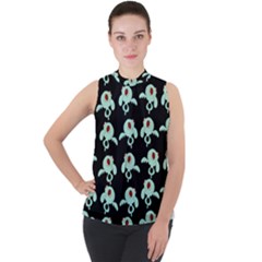 Squidward In Repose Pattern Mock Neck Chiffon Sleeveless Top