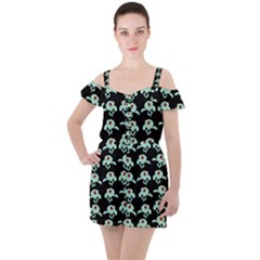 Squidward In Repose Pattern Ruffle Cut Out Chiffon Playsuit