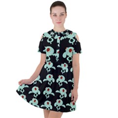 Squidward In Repose Pattern Short Sleeve Shoulder Cut Out Dress 