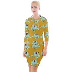 Squidward In Repose Pattern Quarter Sleeve Hood Bodycon Dress