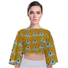 Squidward In Repose Pattern Tie Back Butterfly Sleeve Chiffon Top