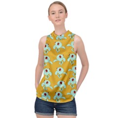 Squidward In Repose Pattern High Neck Satin Top