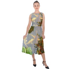 Koi Fish Pond Midi Tie-back Chiffon Dress