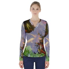 Koi Fish Pond V-neck Long Sleeve Top by StarvingArtisan