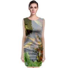 Koi Fish Pond Sleeveless Velvet Midi Dress