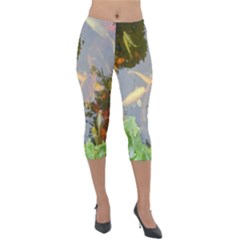 Koi Fish Pond Lightweight Velour Capri Leggings  by StarvingArtisan