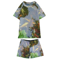 Koi Fish Pond Kids  Swim Tee And Shorts Set