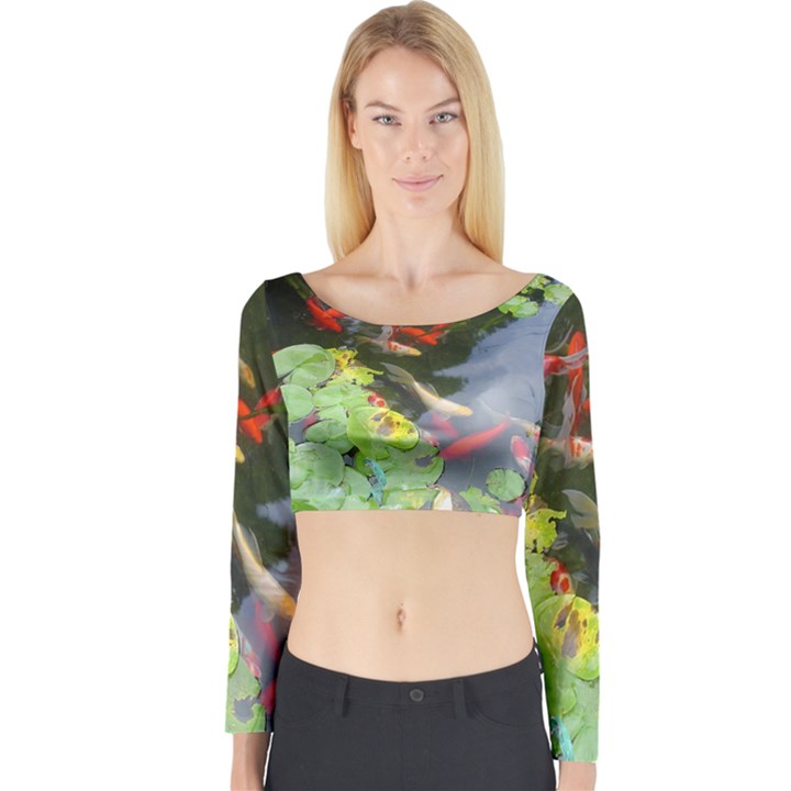 Koi Fish Pond Long Sleeve Crop Top