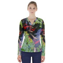 Koi Fish Pond V-neck Long Sleeve Top by StarvingArtisan