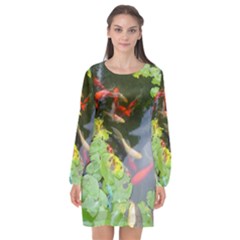 Koi Fish Pond Long Sleeve Chiffon Shift Dress  by StarvingArtisan