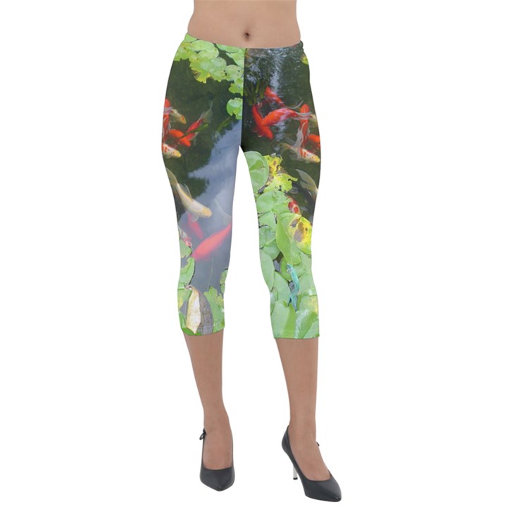 Koi Fish Pond Lightweight Velour Capri Leggings 