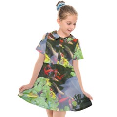 Koi Fish Pond Kids  Short Sleeve Shirt Dress by StarvingArtisan