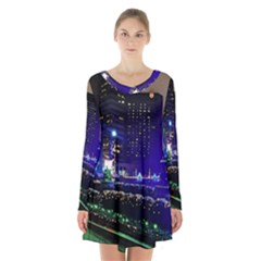 Columbus Commons Long Sleeve Velvet V-neck Dress