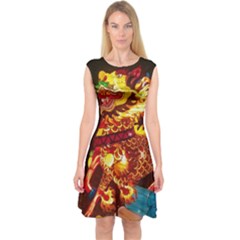 Dragon Lights Capsleeve Midi Dress by Riverwoman