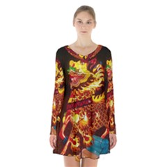 Dragon Lights Long Sleeve Velvet V-neck Dress