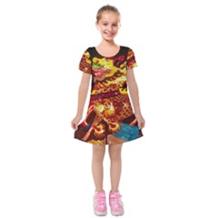 Dragon Lights Kids  Short Sleeve Velvet Dress