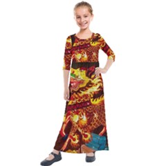 Dragon Lights Kids  Quarter Sleeve Maxi Dress by Riverwoman