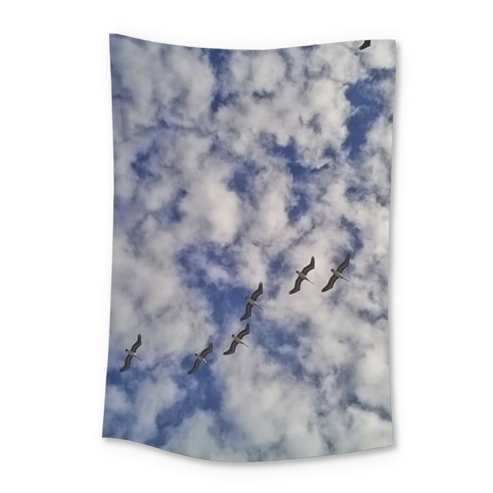 Pelicans In Flight Small Tapestry