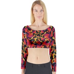 Red Floral Collage Print Design 2 Long Sleeve Crop Top