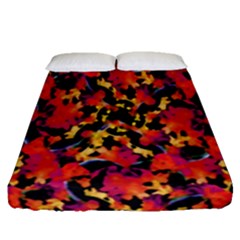 Red Floral Collage Print Design 2 Fitted Sheet (queen Size)