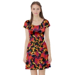 Red Floral Collage Print Design 2 Short Sleeve Skater Dress