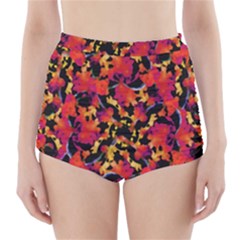 Red Floral Collage Print Design 2 High-waisted Bikini Bottoms by dflcprintsclothing