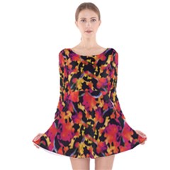 Red Floral Collage Print Design 2 Long Sleeve Velvet Skater Dress