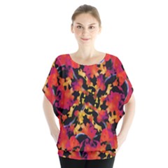 Red Floral Collage Print Design 2 Batwing Chiffon Blouse