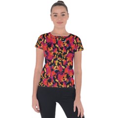 Red Floral Collage Print Design 2 Short Sleeve Sports Top  by dflcprintsclothing