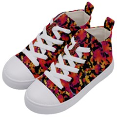 Red Floral Collage Print Design 2 Kids  Mid-top Canvas Sneakers